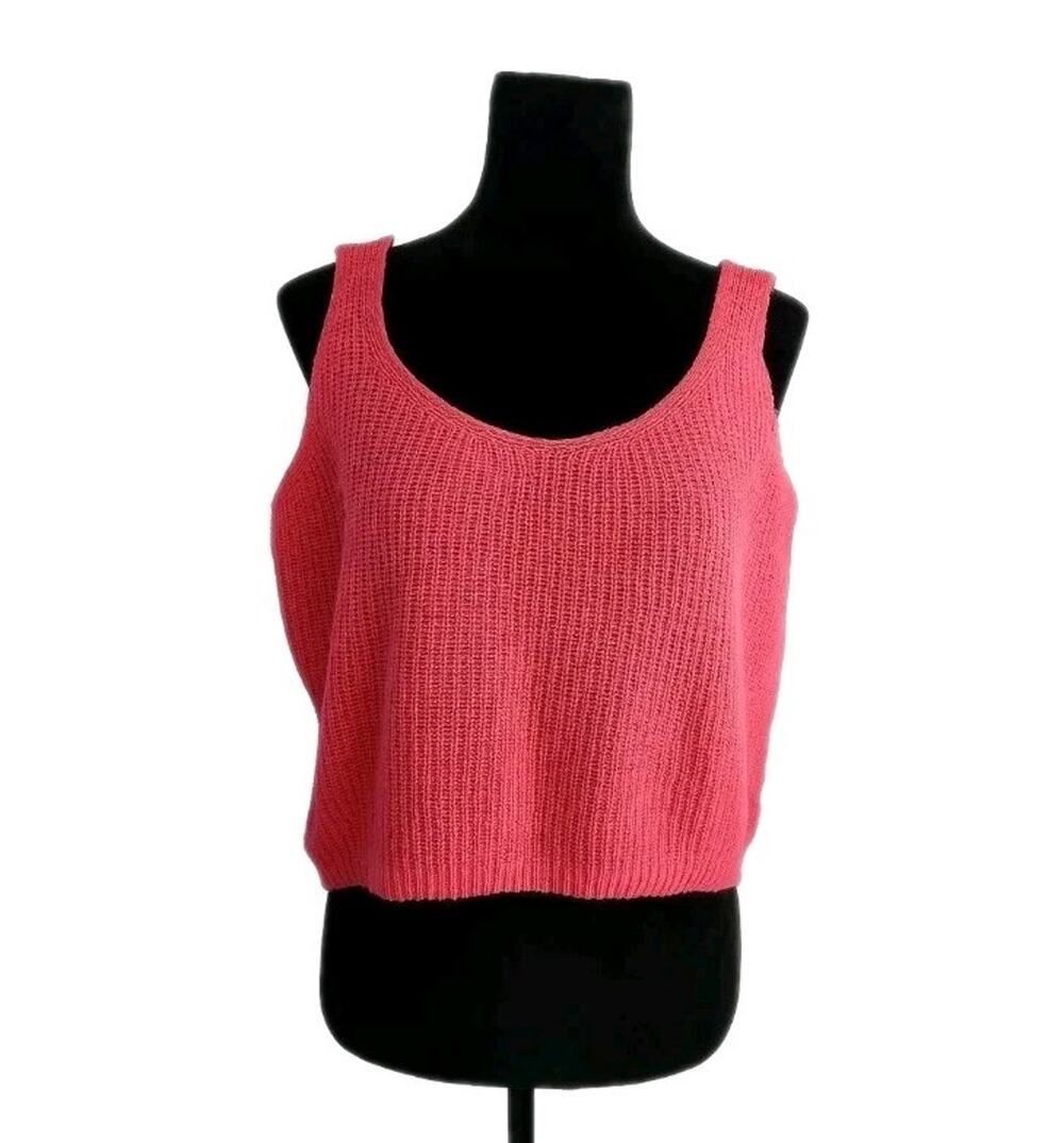 Iris Firenze Hot Pink Cropped Oversized Knit Crochet Tank Top Cotton Blend OS
